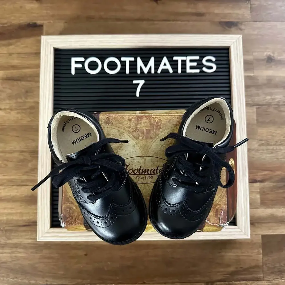 NIB Footmates Black Logan Oxford Saddle Leather Lace Up Dress Shoes Boys 7